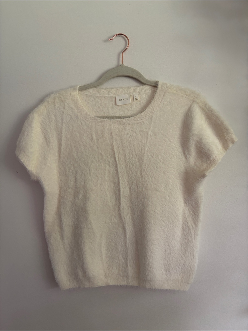 Cyrus Ivory Fuzzy Short Sleeve Knit Top
